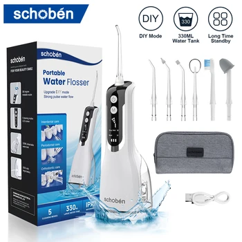 Schoben Taşınabilir Oral Irrigator USB Şarj Edilebilir diş duşu diş su jeti 330ML Su Deposu IPX7 Su Geçirmez Diş Temizleyici