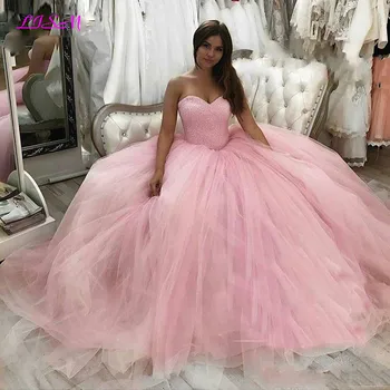 Sevgiliye Boncuklu Quinceanera Elbiseler Vestidos De 15 Anos Uzun Kolsuz Tül Örgün Parti Törenlerinde Güzel Balo Elbise