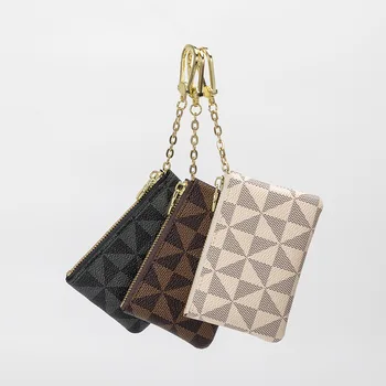 Sikke Anahtar saklama çantası Zinciri ile Kadın Mini bozuk para cüzdanı Lüks Tasarımcı Ekose Deri Küçük Fermuarlı Cüzdan Bayanlar Anahtarlık Moda