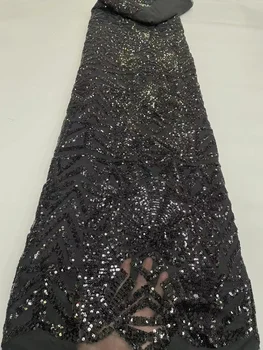Siyah Afrika Dantel payetli kumaş Nijeryalı Tül Net Dantel Fransız Örgü Dantel Kumaş İçin 2023 Yeni Stil düğün elbisesi 5Yard