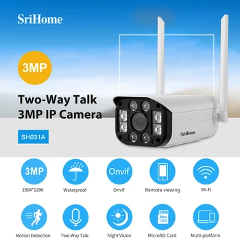Srihome SH031 3MP 1296 P IP Bullet Kamera WiFi Açık Gece Görüş Akıllı Ev Güvenlik Onvif güvenlik kamerası Video Gözetim
