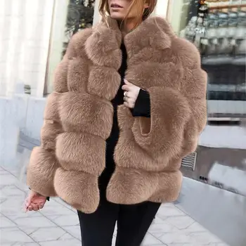 Süper Sıcak Kış Faux Fox Kürk Ceket Kadınlar Kalın Katı Ceket Rahat Rahat Dış Giyim Sahte Kürk Sıcak Palto Kadın