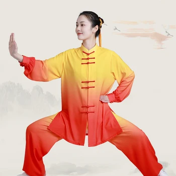 Tai Chi Giysileri Wushu Giyim Kung Fu Elbise Dövüş Sanatı Üniforma Sarı Kırmızı Degrade Unisex Kadınlar Ve Erkekler Kun Usta 2023 Yeni