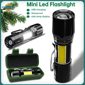 Taşınabilir Dahili Pil Mini LED Zoom Odak El feneri USB şarj edilebilir ışık Ayarlanabilir Su geçirmez Açık Kamp Meşale