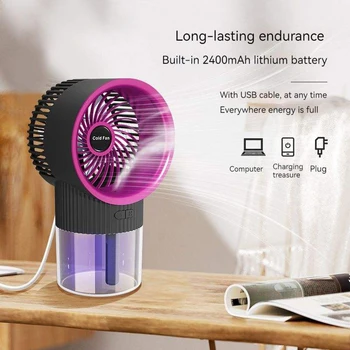 Taşınabilir Çok Fonksiyonlu Fan Buz Sis Soğutma Soğutma 2400mAh Pil USB Şarj Edilebilir Mini Masaüstü Fan Açık Kamp