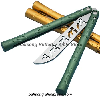 TheOne Bambu Balisong Eğitmen Bıçak Kanal alüminyum sap Burçlar Sistemi Balisong Kelebek bıçak Flipper Eğitmen Güvenli EDC