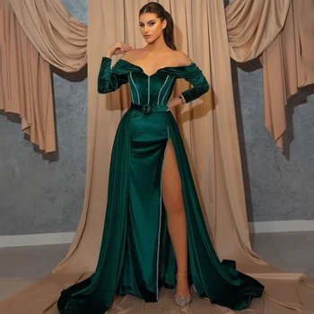 Thinyfull Seksi Mermaid Akşam Elbise Fas Yumuşak Kadife Kapalı Omuz Süpürgelik balo kıyafetleri 2022 Kat Uzunluk Gece Parti Törenlerinde