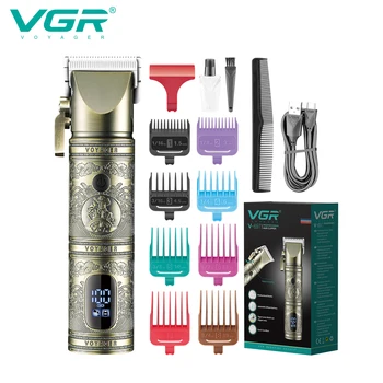 VGR Saç Kesme Profesyonel Saç Düzeltici Şarj Edilebilir Saç Kesme Makinesi Ayarlanabilir T9 LED Ekran Giyotin Erkekler için V-697