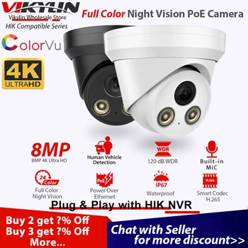 Vikylin Açık Güvenlik IP Kamera 8MP UHD Tam Renkli Gece Görüş ColorVu POE Gözetim Kamera Dahili MİKROFON ile IP67 Taret