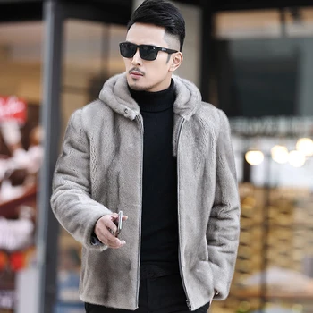 Vizon Kürk Ceket erkek Kürk Ceket Tüm Vizon Kürk Ceket Kış Yeni Stil Hood İle