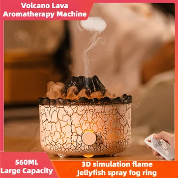 Volkan Lava hava nemlendirici aromaterapi uçucu yağlar difüzör uzaktan kumanda denizanası duman halka alev nemlendirici ile ışık