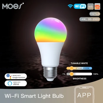 WiFi Akıllı LED Ampul Kısılabilir Lamba 14W RGB C + W E27 Renk Değiştirme 2700K-6500K Tuya Akıllı App Kontrolü Alexa Google ile Çalışmak