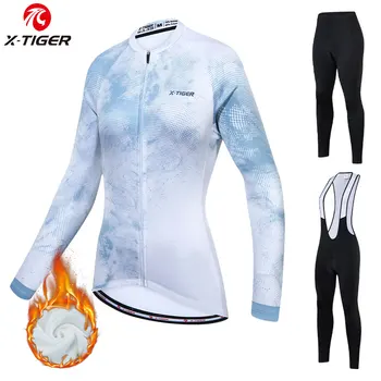 X-TIGER Bisiklet Giyim Kadınlar için Kış Polar Uzun Kollu Dağ Bisikleti Yol Bisiklet Gömlek Jeresys Pantolon Yastıklı Bisiklet Ceket