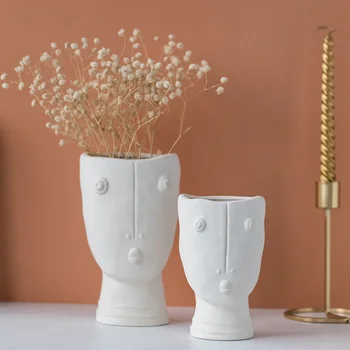 Yaratıcılık Seramik Kurutulmuş Çiçek vazo iskandinav ev dekorasyon aksesuarları Yüz Komik vazolar Oturma Odası Ev dekor soyut Hediyeler