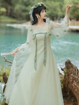 Yaz Çin Hanfu Kostümleri Kadınlar İçin Geleneksel uzun kollu giyim Zarif Klasik Vintage Elbise Festivali Hediyeler