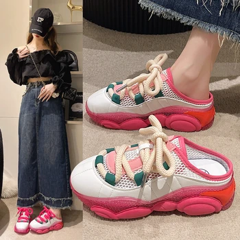 Yeni kadın spor ayakkabı Yaz İçi Boş Örgü Nefes Spor Terlik Slip-On Loafer'lar Yeni Renk Eşleştirme rahat ayakkabılar Platformu