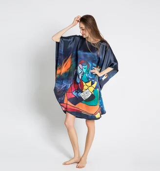 Yeni Varış Elbise Kadın 100 % Ipek Gecelik Yaz Ipek Sleepshirt Kadın Uyku Gevşek Pijama Yarasa kollu Sağlıklı Ev Tekstili