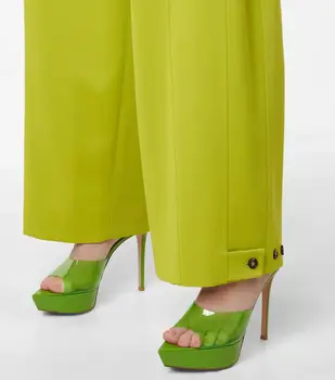 Yeşil Sivri Şeffaf PVC Terlik Platformu İnce Yüksek Topuk Üzerinde Kayma Burnu açık Yaz Kadın Ayakkabı Lüks Muhtasar Açık Slaytlar