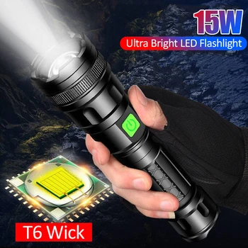 Yüksek Güç LED el feneri USB şarj edilebilir Meşale Zoom En Güçlü El Feneri Avcılık Fener Kamp Açık Acil Kullanım için