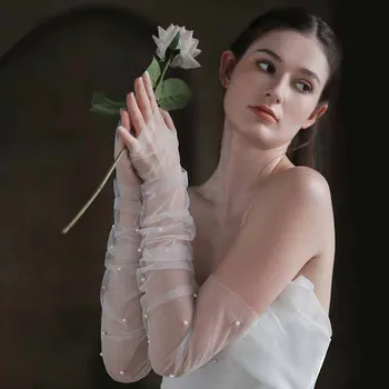 Yüksek Kaliteli Dantel Manşet Uzun Yeni Tasarım 2023 Dirsek Tül Eldiven Parmaksız kadın düğün elbisesi Parti Aksesuarları