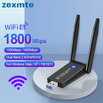 Zexmte USB wifi adaptörü 1300/1800 Mbps Ağ Kartı Çift Bant 2.4 GHz/5 GHz Wifi 6 USB 3.0 bilgisayar masaüstü Dizüstü Kablosuz Alıcı