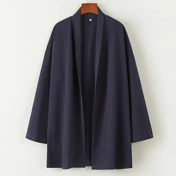 Çin Tang Takım Elbise Antik Stil Hanfu Erkek giyim Pamuk Keten Pelerin Ceket Retro Zen Giyim Taocu Robe elbise