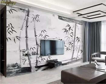 Özel fotoğraf duvar kağıdı duvar basit siyah ve beyaz mürekkep bambu TV arka plan duvar kağıtları ev dekor 3D duvar çıkartmaları dekorasyon